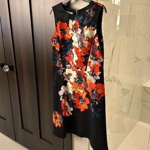 MAGGY LONDON Floral Watercolor Black Dress